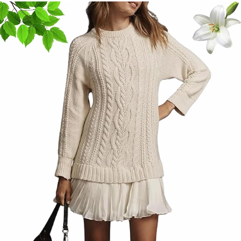 Amazon Cream Cable Knit Mini Dress